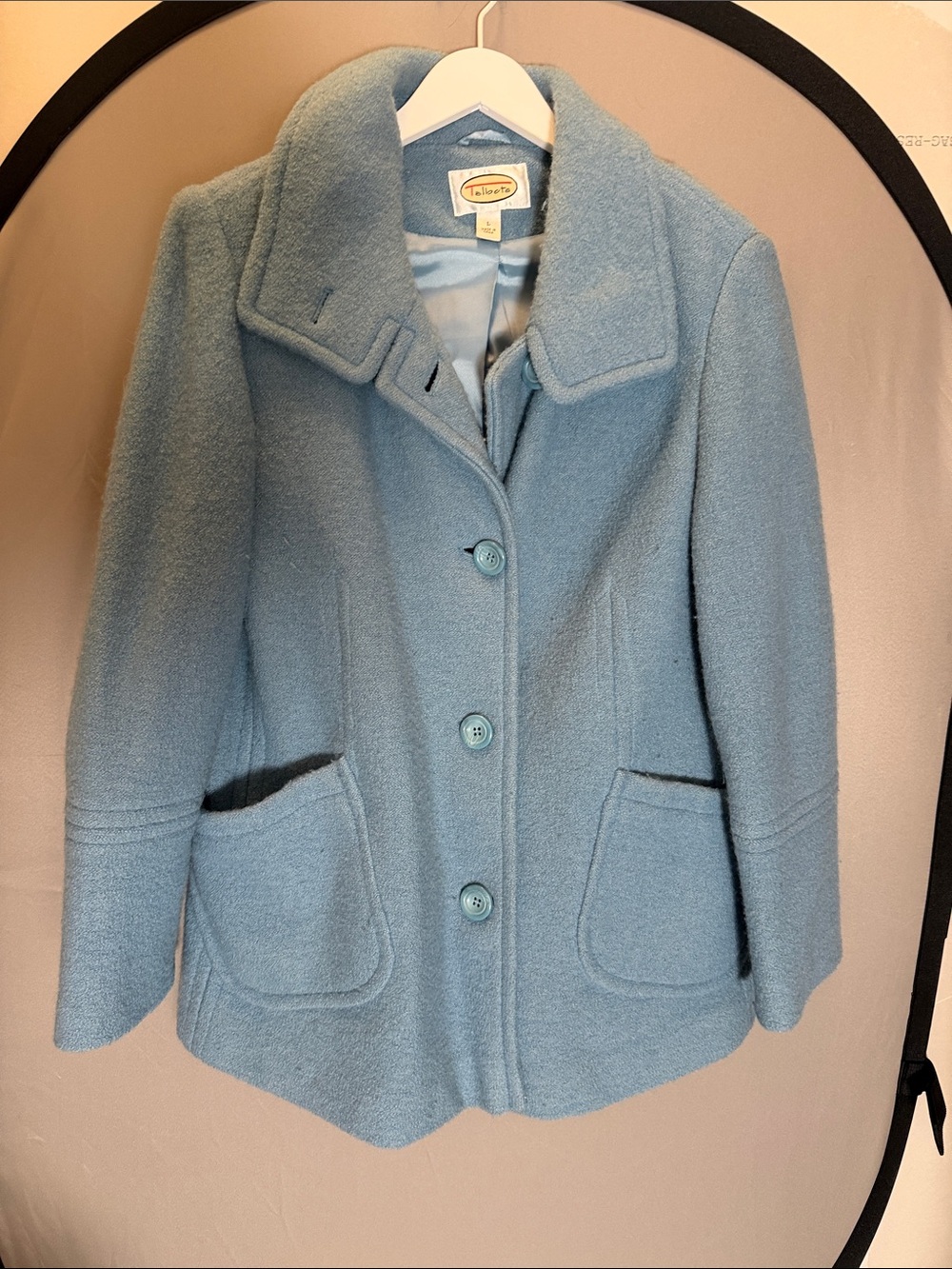 Talbots Light Blue Wool Pea Coat with Patch Pockets